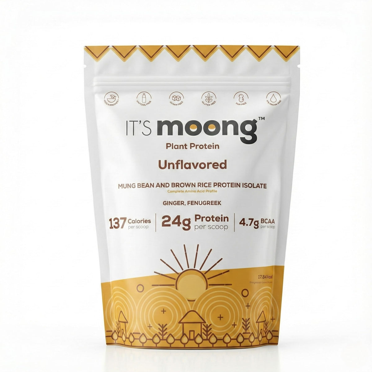It's Moong Plant Protein packaging highlights unflavored formula for versatile meals.