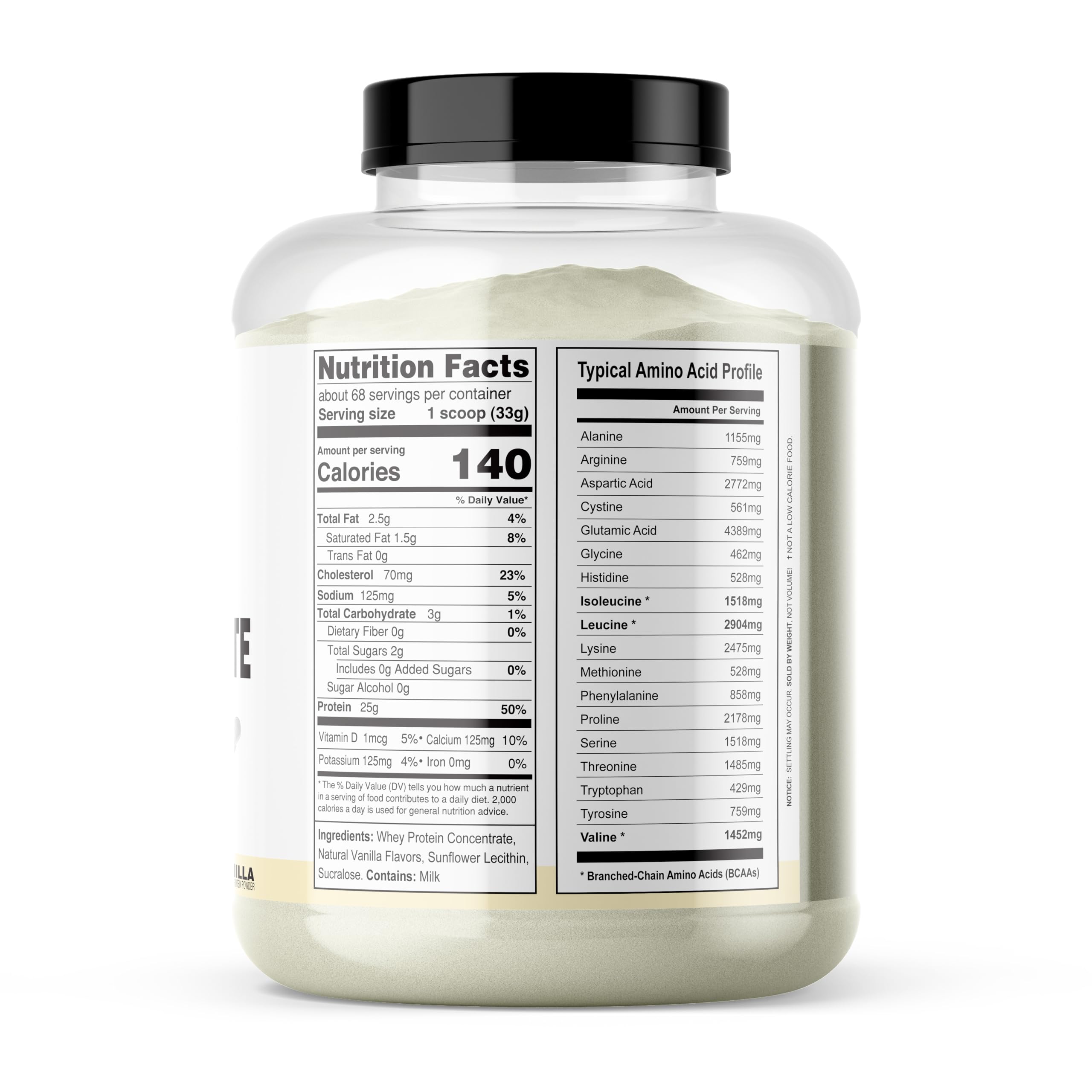 ItsJust whey protein concentrate vanilla powder close-up emphasizes purity and high-quality ingredients.