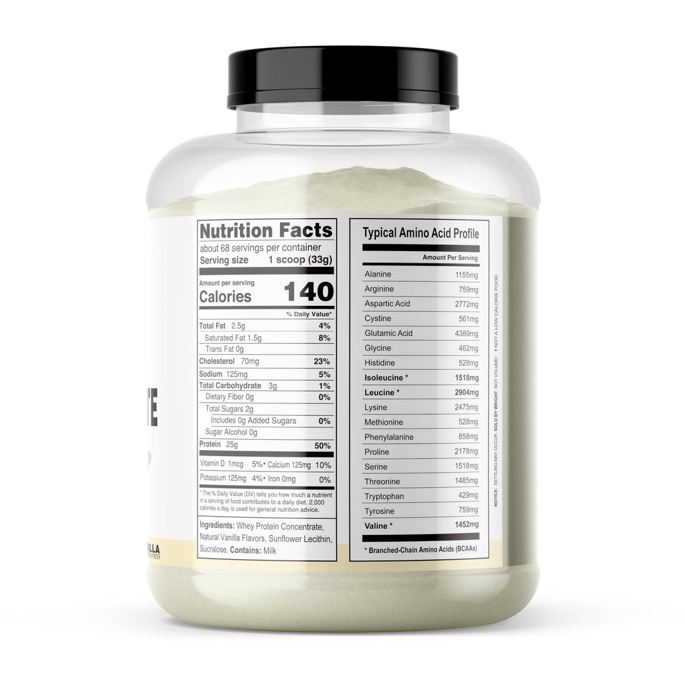 ItsJust whey protein concentrate vanilla powder close-up emphasizes purity and high-quality ingredients.