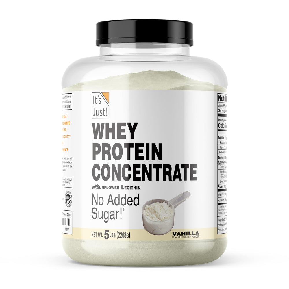 ItsJust whey protein concentrate vanilla tub highlights a premium protein for daily workouts.