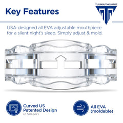 Itus Mouthguardz SilentZzz adjustable mechanism adapts before molding for a personalized fit.