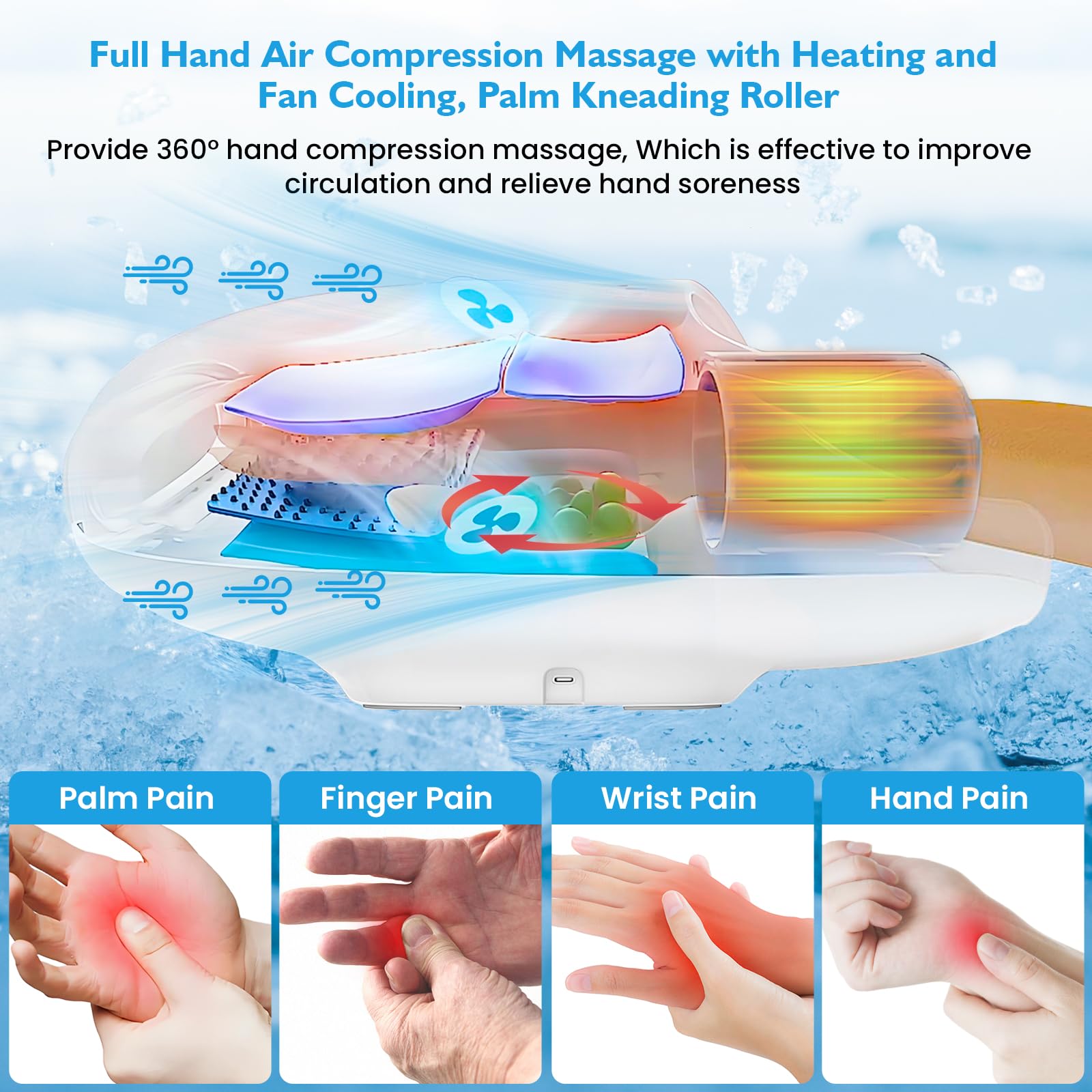 iVOLCONN wrist-therapy feature with air-pressure massage and heat relief