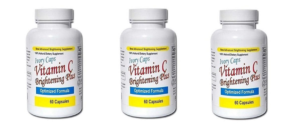 Ivory Caps Brightening Plus bottle with capsules supports skin brightness when used with Ivory Caps