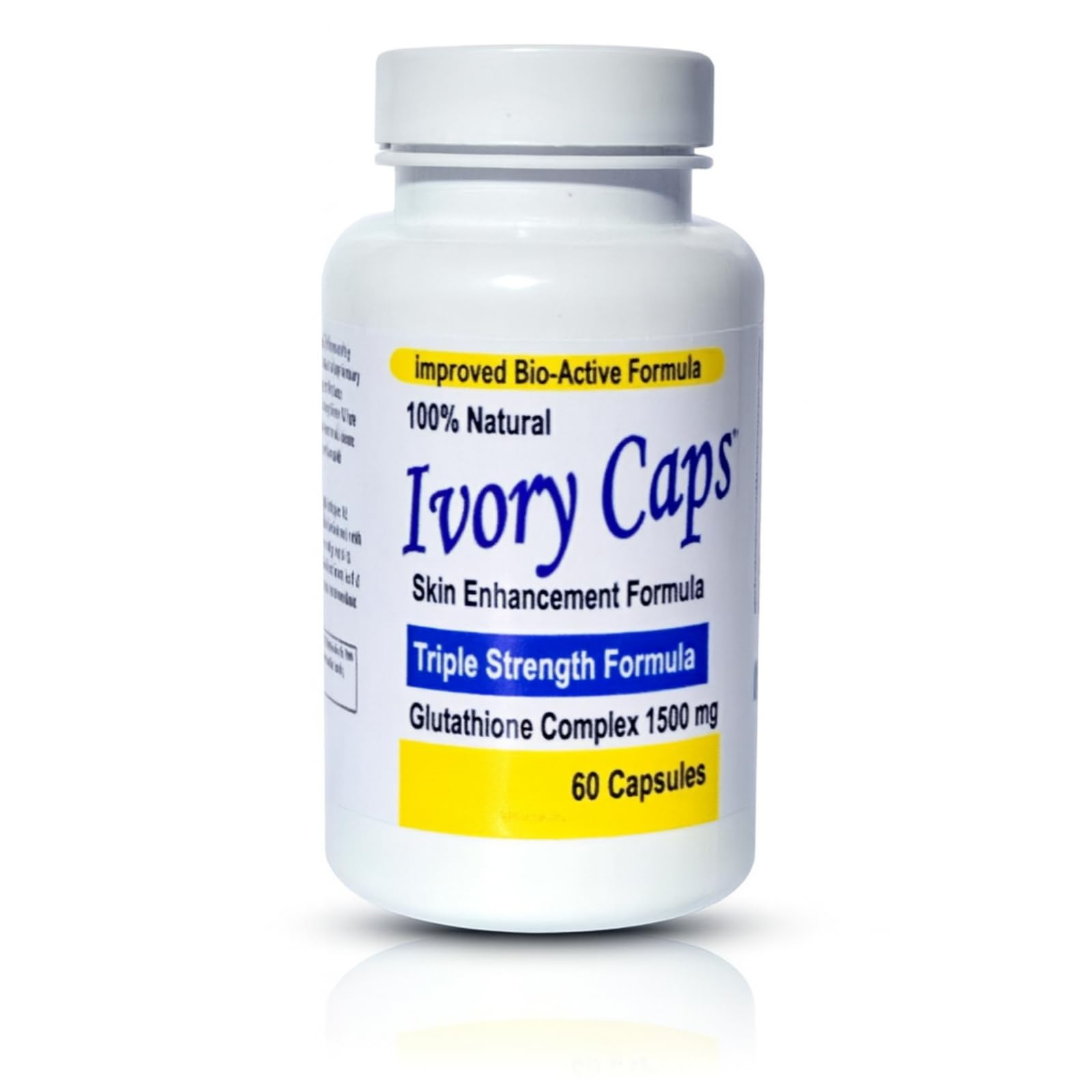 Ivory Caps Glutathione 1500mg bottle, premium capsules for daily wellness support.