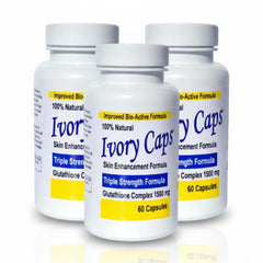 Ivory Caps Glutathione Complex bottle label shown for premium formulation and daily wellness.