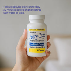 Daily-use Ivory Caps Glutathione Complex shown in routine wellness context.