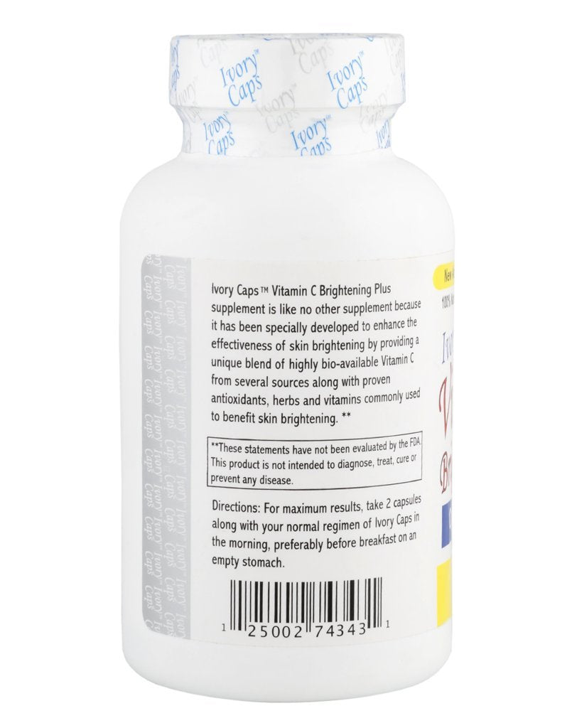 Packaging scene of Ivory Caps brightening supplement in a 60-count box.