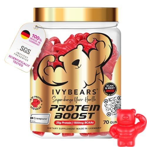 IvyBears Premium Protein Boost Gummies bottle for convenient post workout protein access