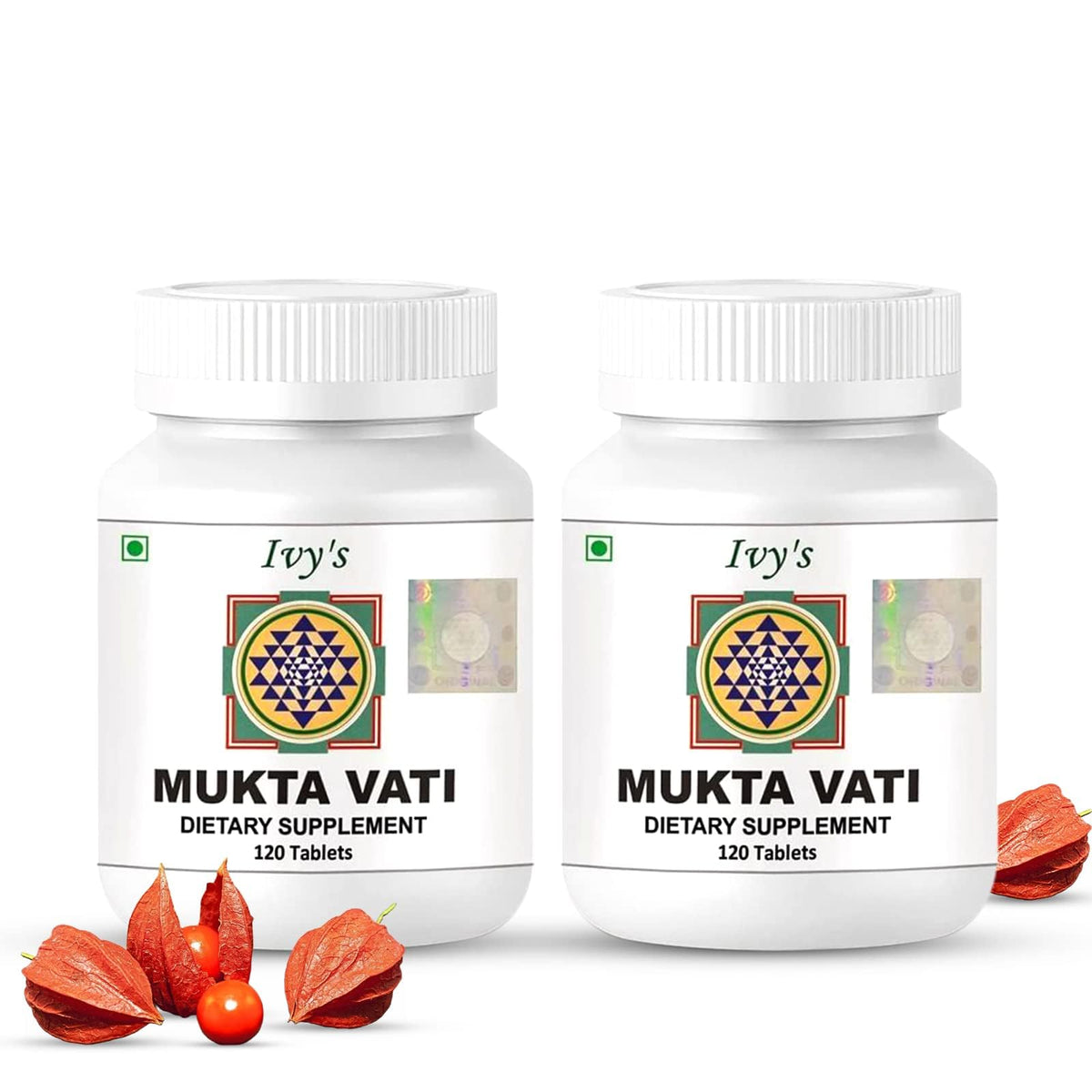 Ivy's Mukta Vati bottle front promotes natural daily wellness.