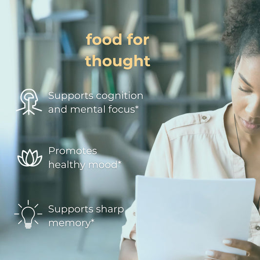 Iwi Life softgels close-up highlighting vegan algae origin for mood and memory support.