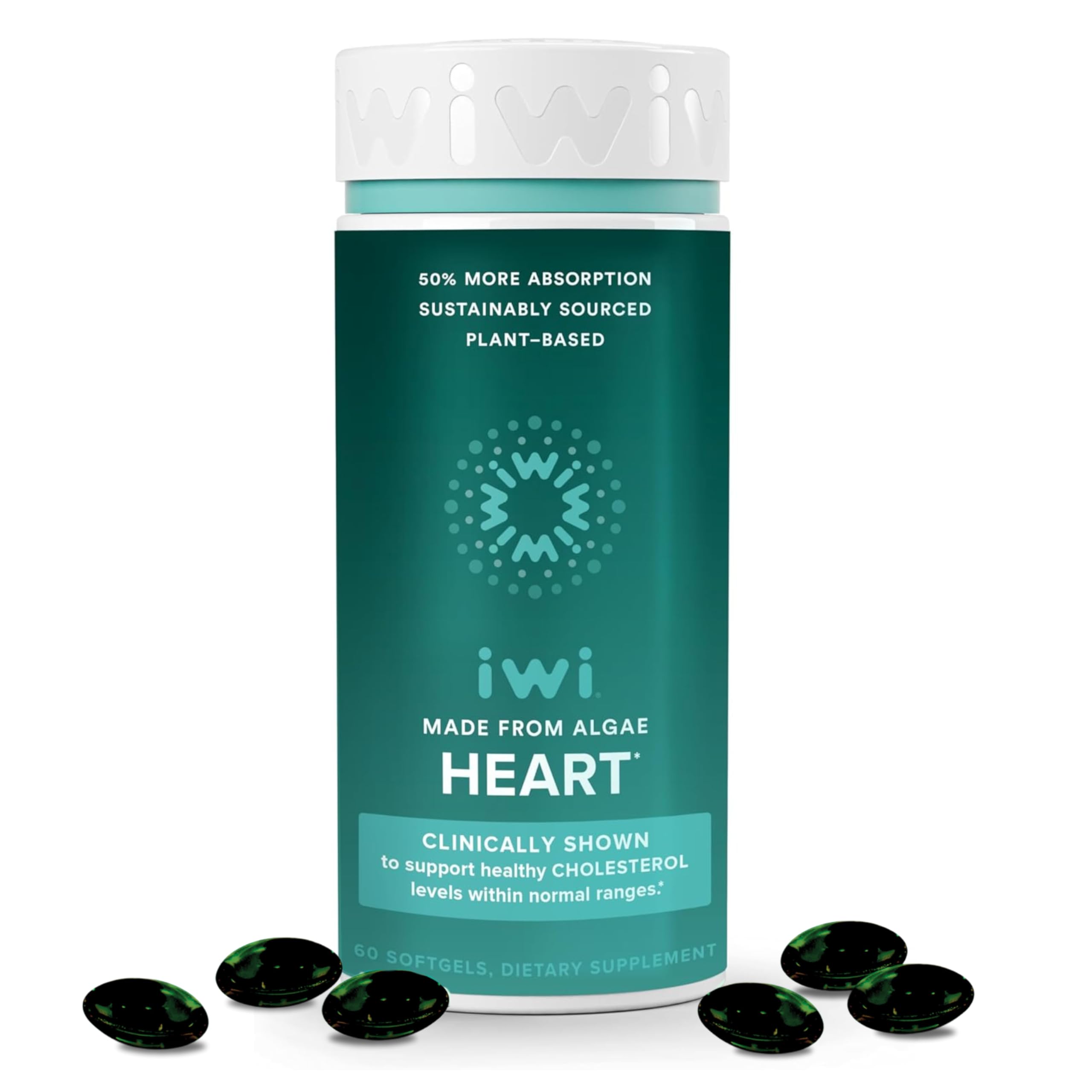 Iwi Life Heart Omega-3 bottle highlighting vegan algae EPA for heart support