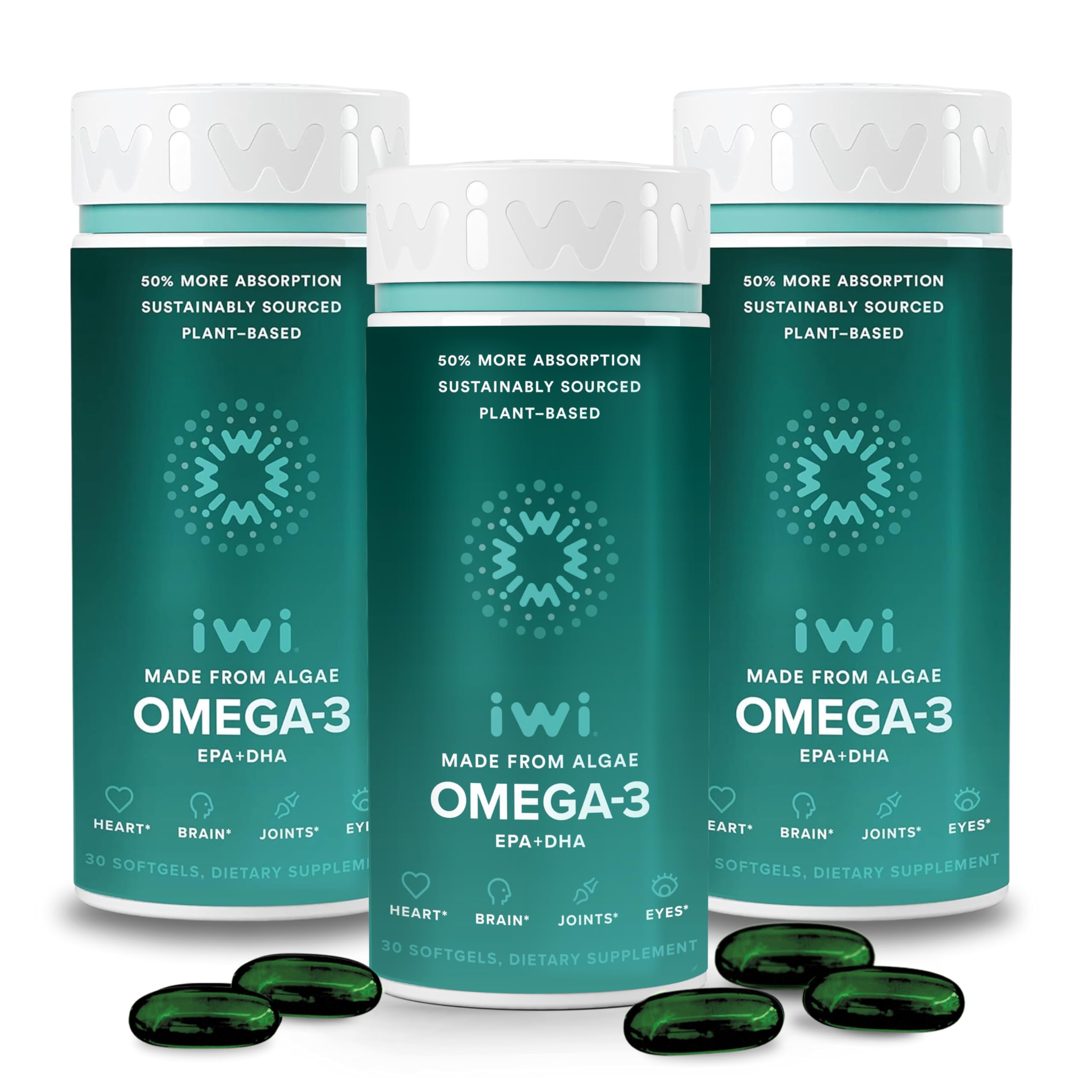 Iwi Omega-3 softgels bottle pour supports daily wellness