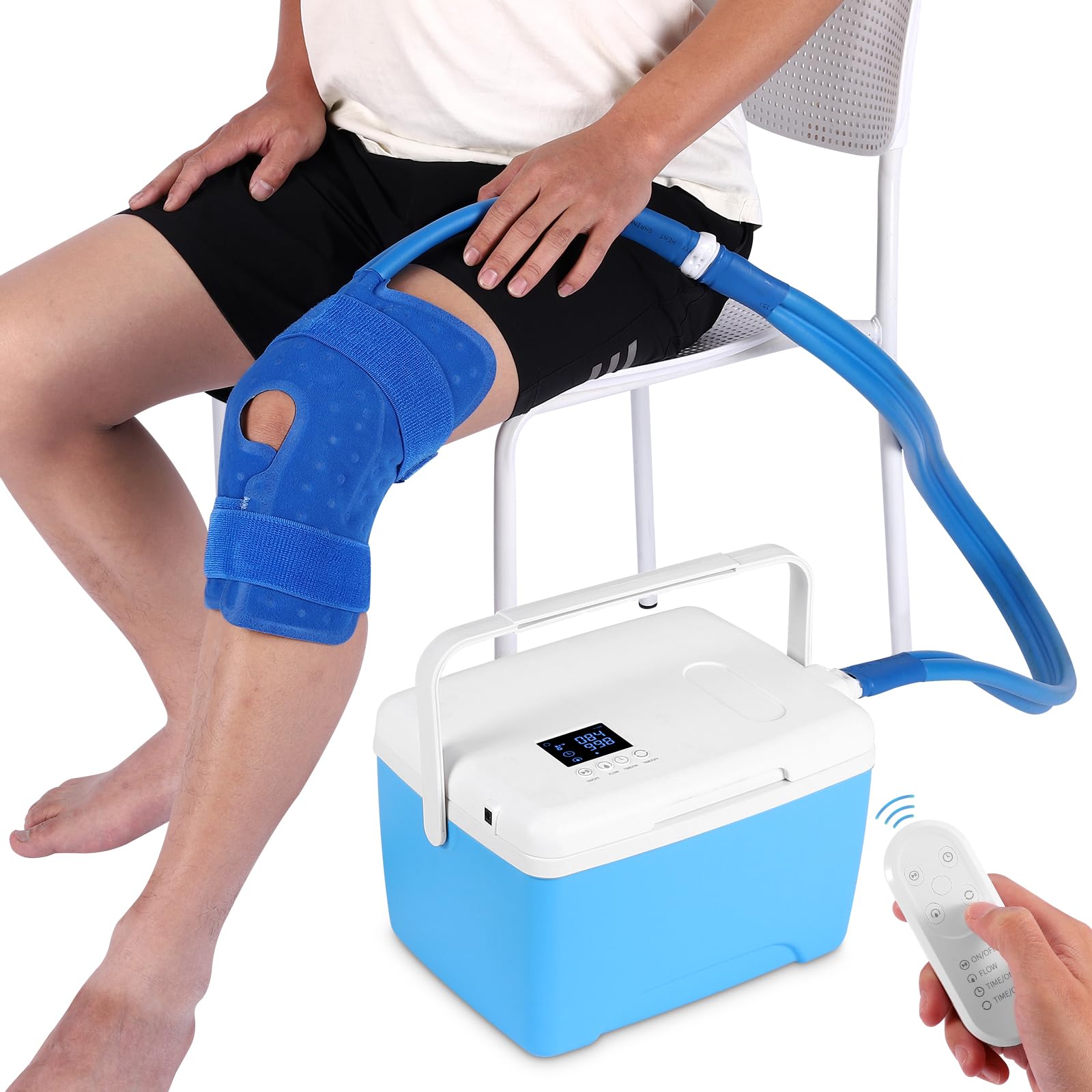 IZNR Ice Machine knee remote control enables easy scheduling for post-surgery recovery.