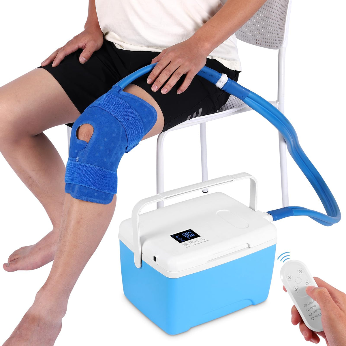 IZNR Ice Machine knee remote control enables easy scheduling for post-surgery recovery.