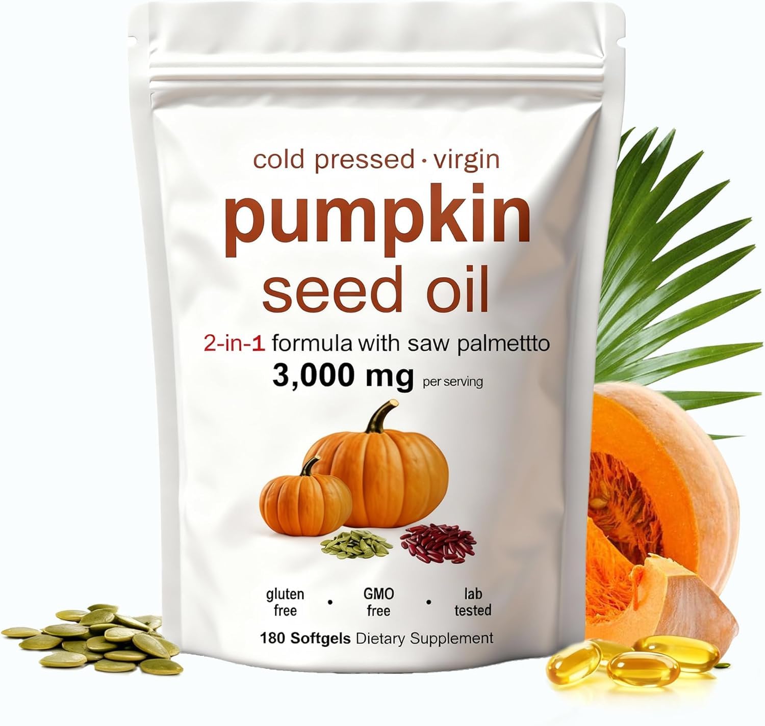 J-PRQ pumpkin seed oil softgels bottle for daily hair and urinary support.