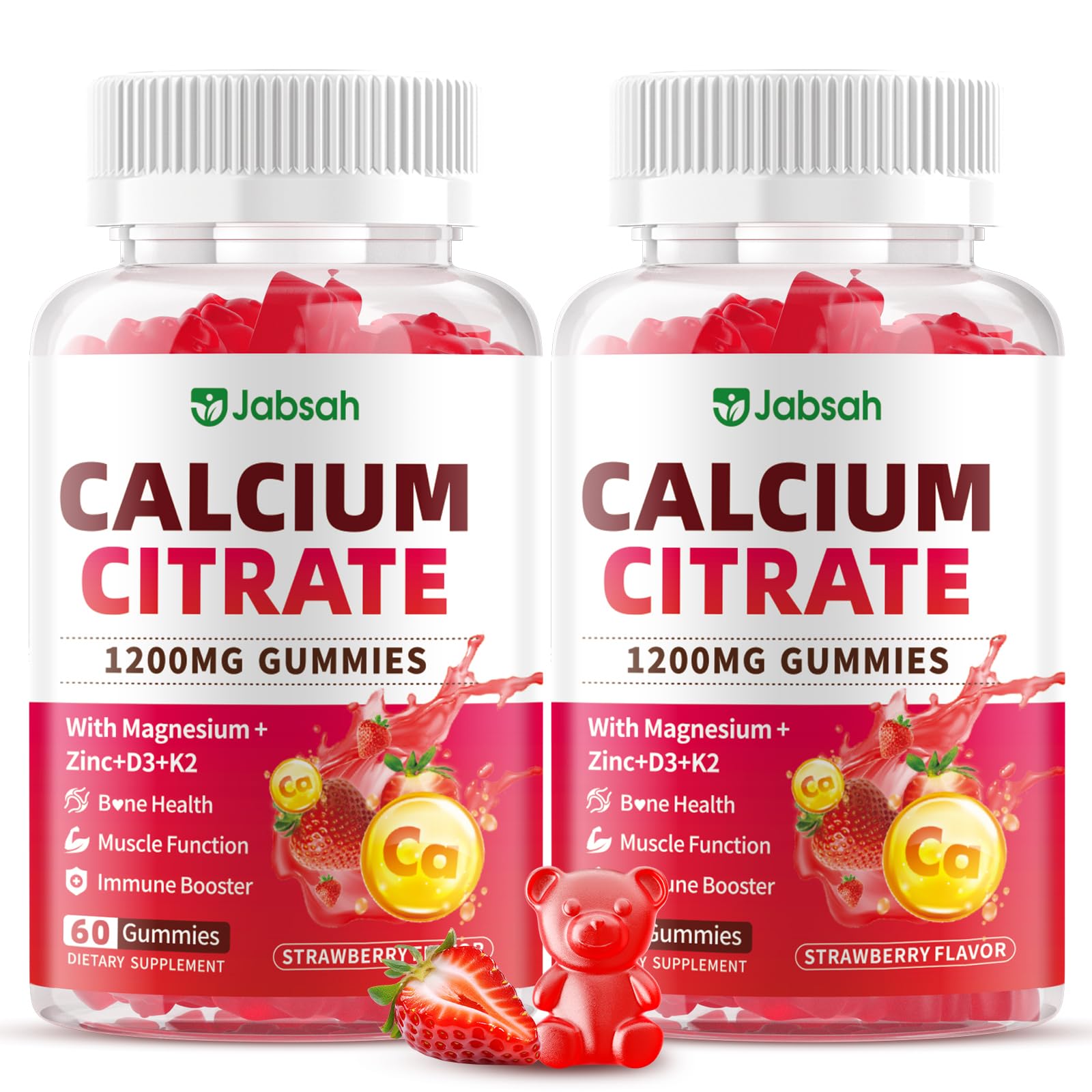 Jabsah Calcium Citrate Gummies bottle front for convenient daily bone support