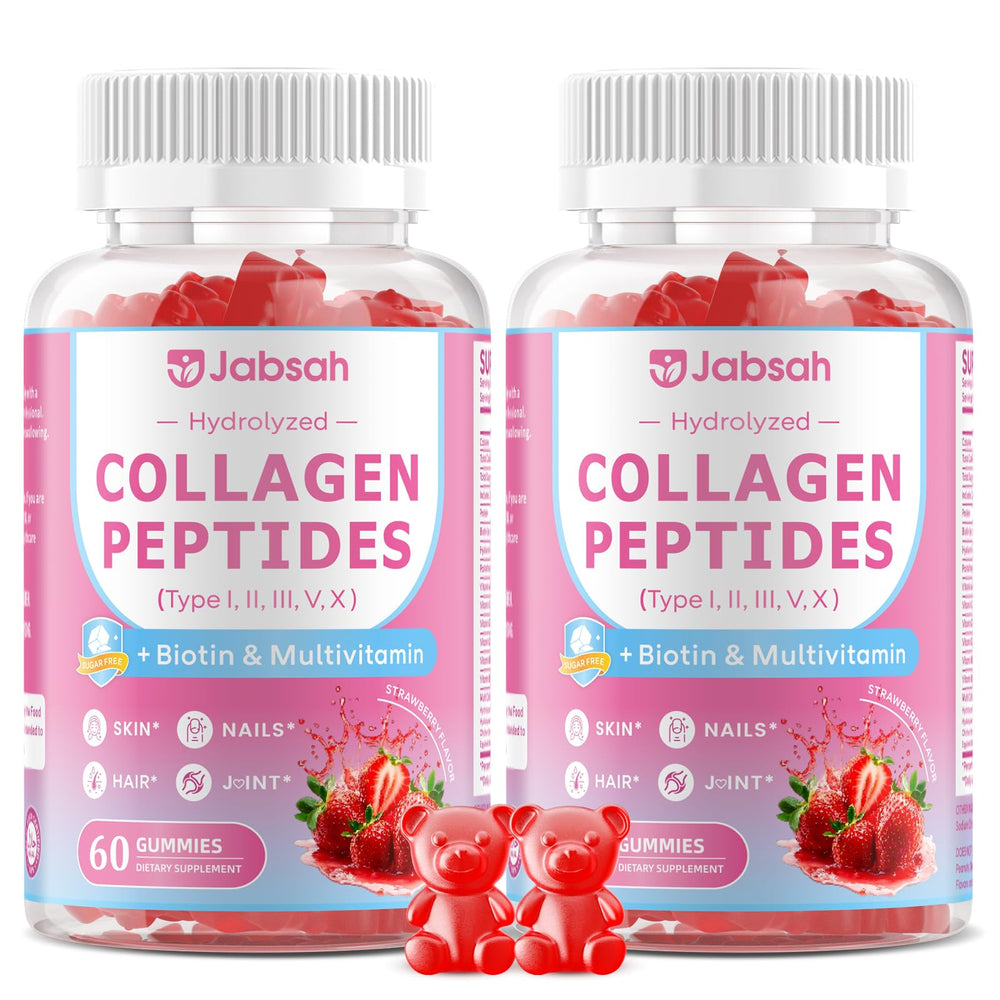 Jabsah collagen gummies bottle for simple daily skin and hair support.
