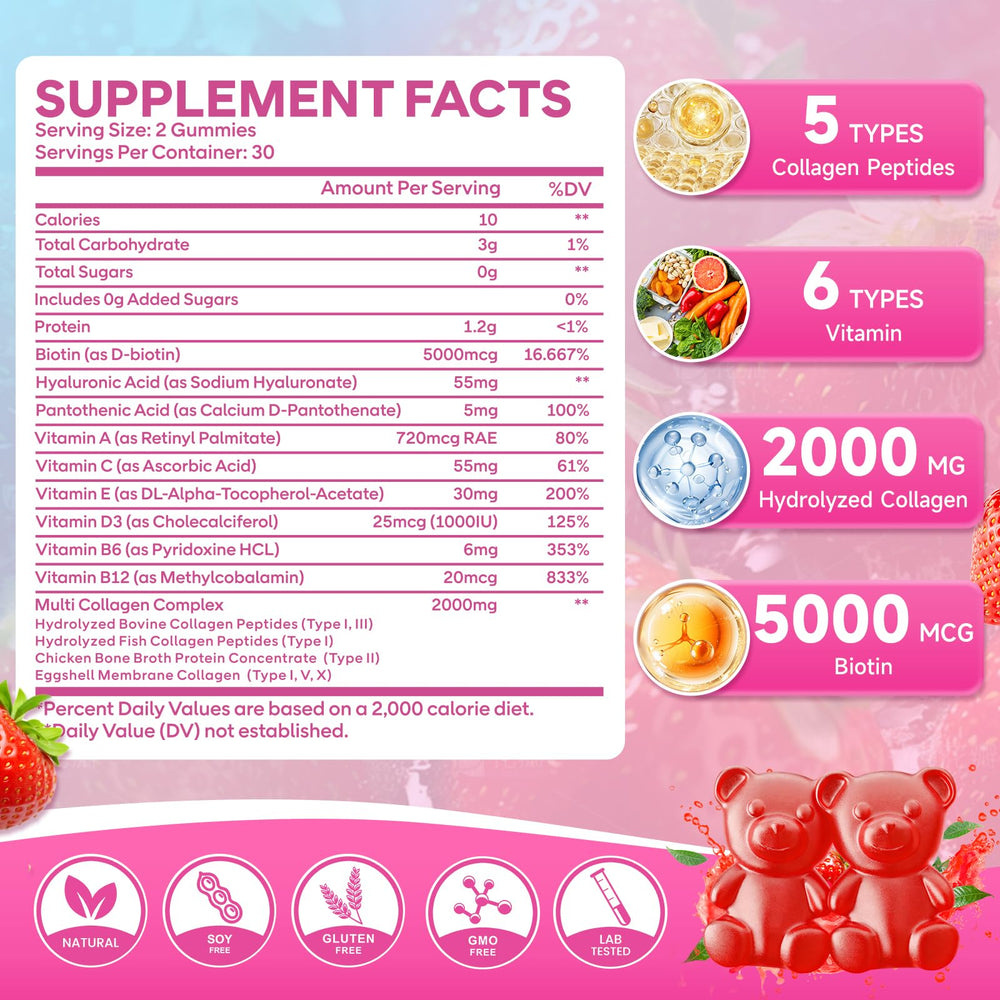Jabsah collagen gummies closeup shows chewy texture and strawberry flavor.
