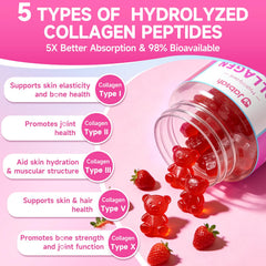 Jabsah collagen gummies label highlights five collagen types and vitamins.