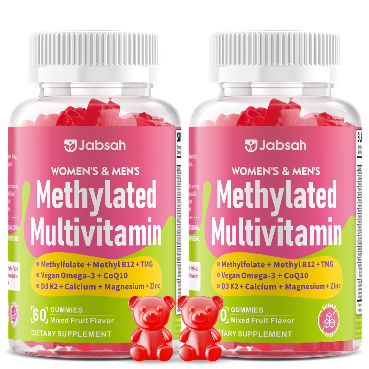 Jabsah methylated B complex gummies bottle front for daily energy support