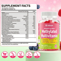 Jabsah methylated B complex gummies bottle label close-up highlighting ingredients
