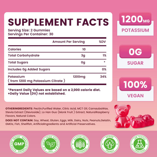Jabsah Potassium Citrate Gummies close-up shows raspberry flavor and soft chew texture for easy daily use.
