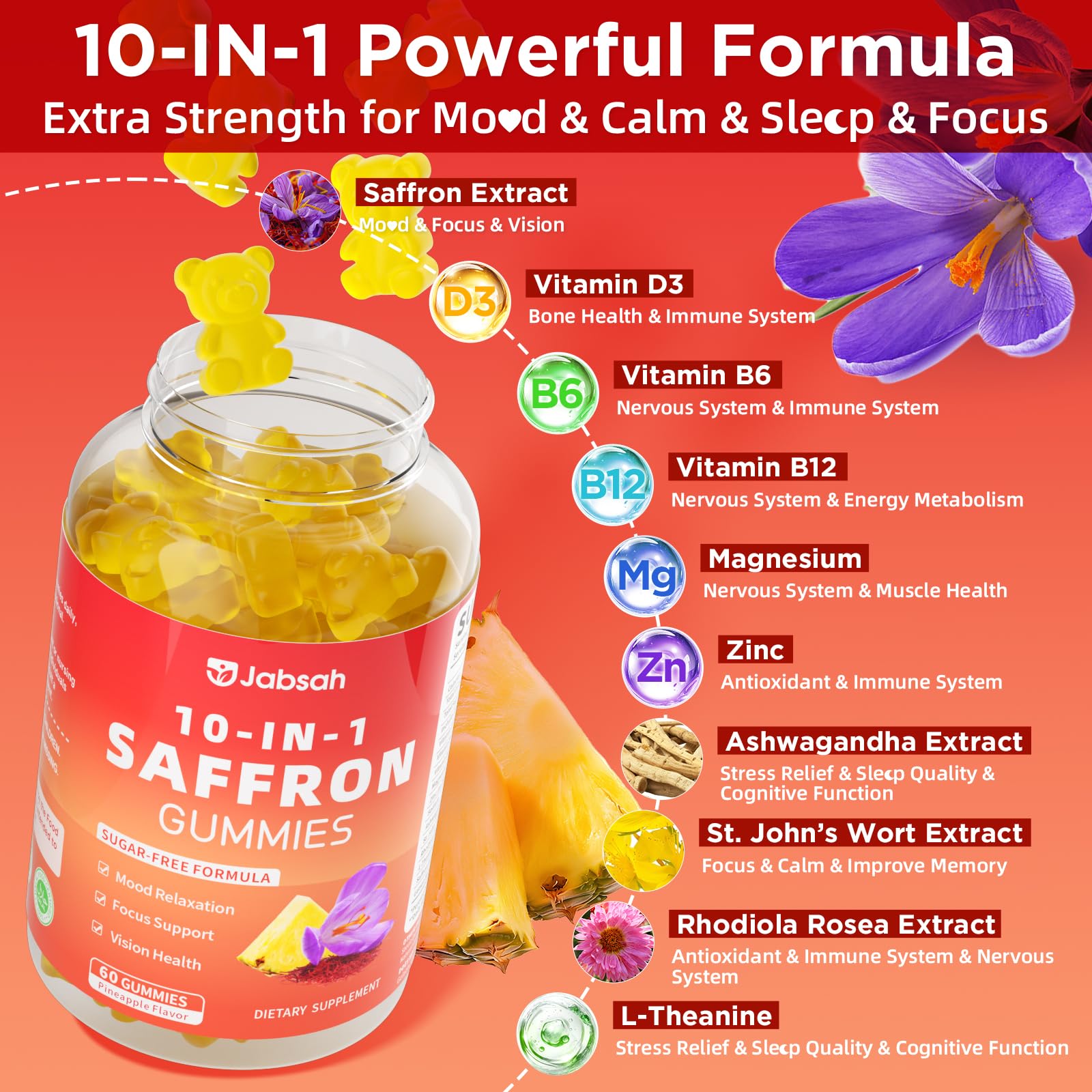 Jabsah Saffron Gummies pineapple flavor shown as a vegan daily ritual.