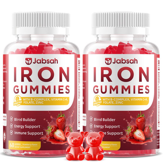 Jabsah vegan iron gummies bottle front for easy daily iron support.