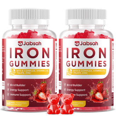 Jabsah vegan iron gummies bottle front for easy daily iron support.