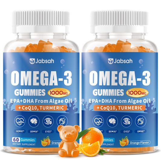 Jabsah Vegan Omega-3 Gummies bottle with no fishy taste.