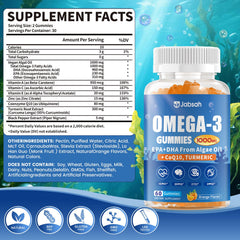 Jabsah omega-3 gummies daily dose showing two chews for DHA and EPA.