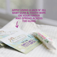 Jack N' Jill baby oral care routine illustration.