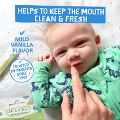 Jack N' Jill teething gel on finger for simple application.