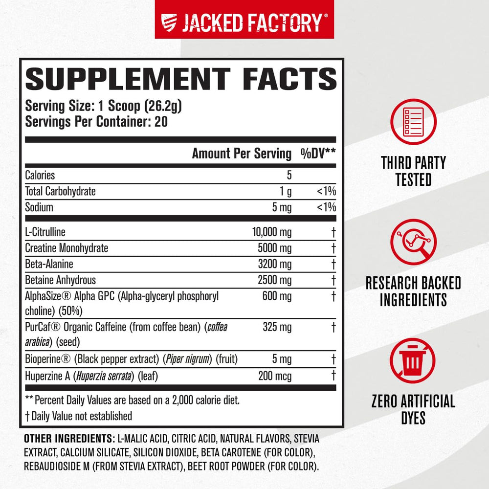 Serving size panel shows 20 servings per tub for planning.