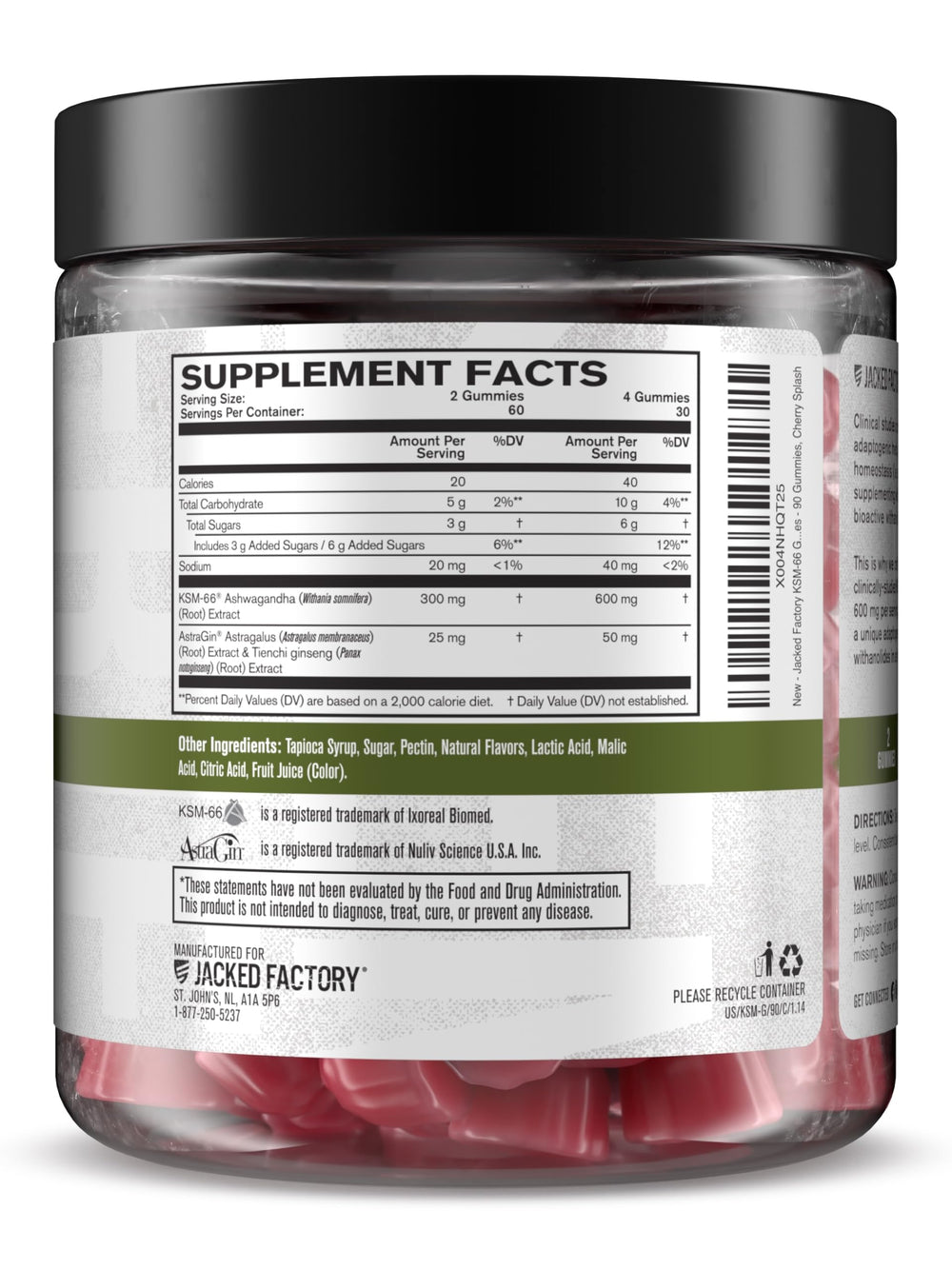 Jacked Factory Ashwagandha Gummies serving dish with cherries and gummies.