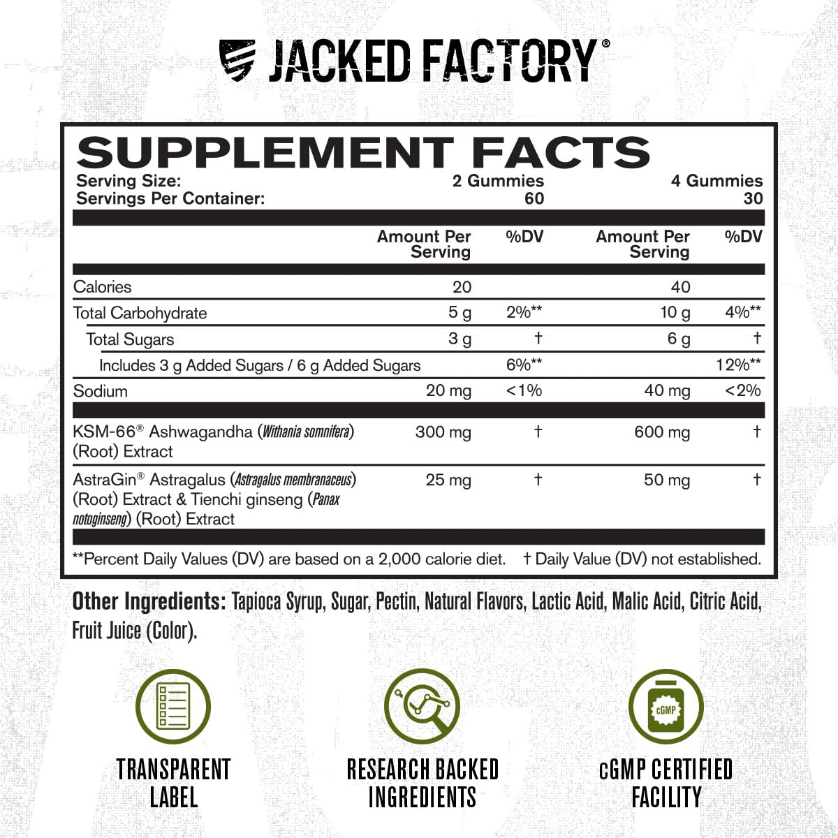 Jacked Factory Ashwagandha Gummies texture close-up showing chewy consistency.