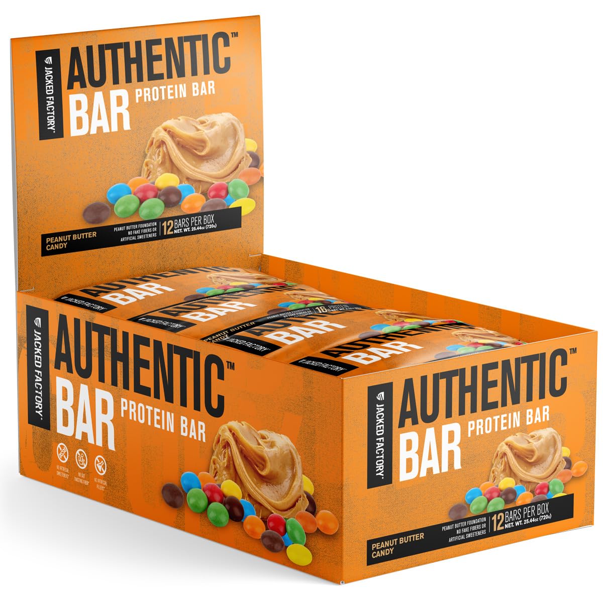 Jacked Factory Authentic Bar with peanut butter chips—tamiliar real-ingredient snack.