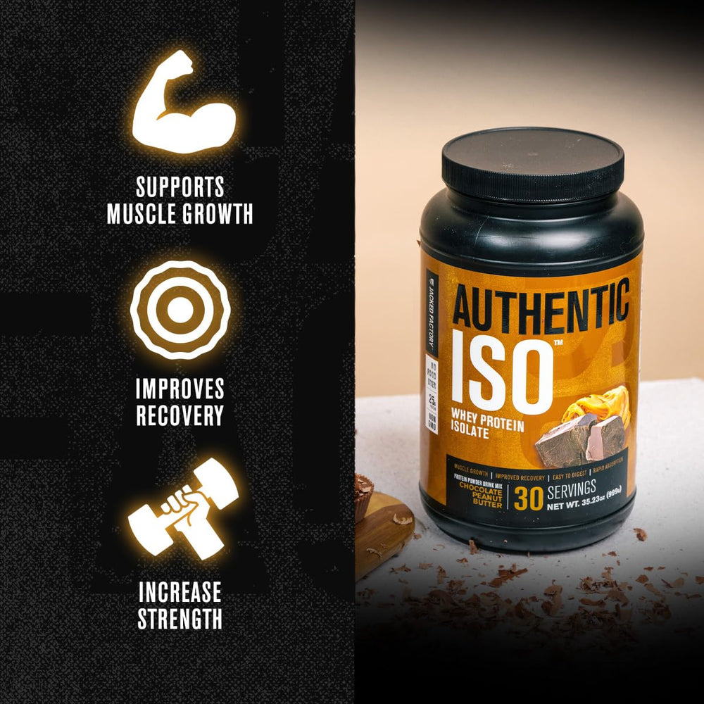 Jacked Factory Authentic ISO chocolate peanut butter tub flavor