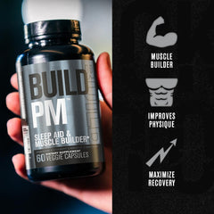 Jacked Factory Build PM bottle back label highlights ingredients and uses.
