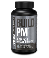 Jacked Factory Build PM bottle front view suggesting nighttime recovery benefits.