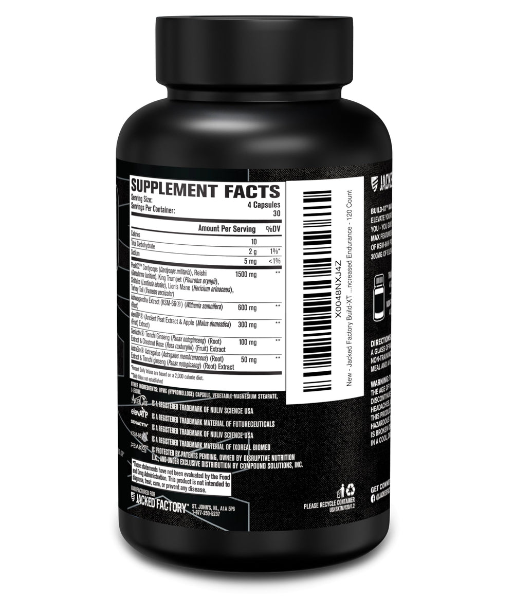 Jacked Factory Build-XT Max shaker with powder for post-workout fueling.