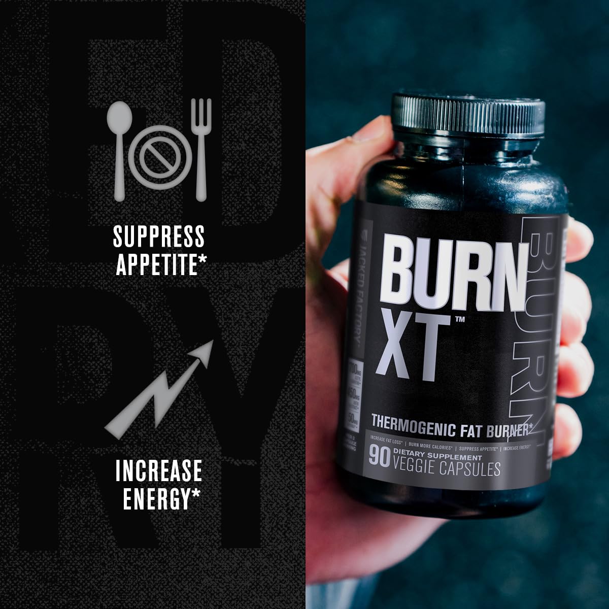 Jacked Factory Burn XT Black label packaging, premium formulation and transparency.