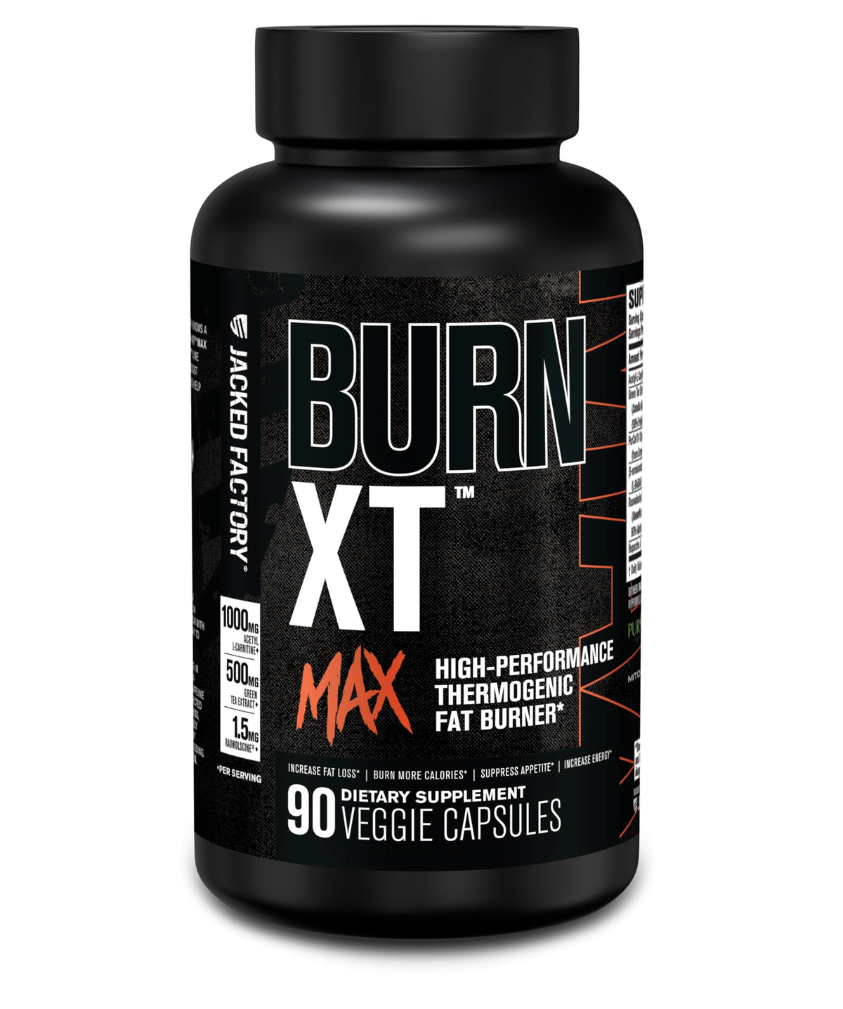 Jacked Factory Burn-XT Max bottle front view highlighting the high-energy formula