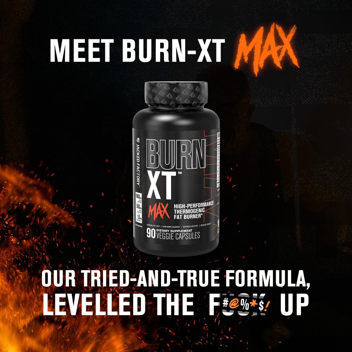Jacked Factory Burn-XT Max bottle being poured to show usage