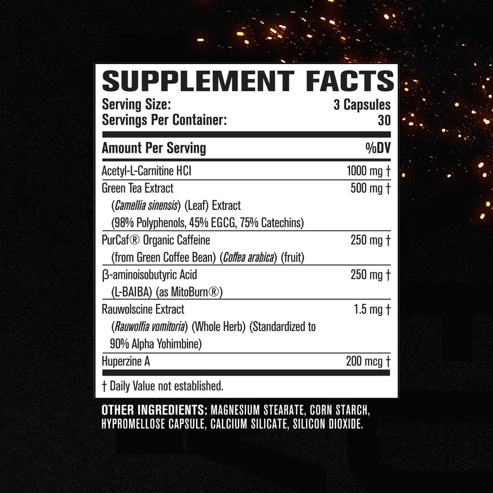Jacked Factory Burn-XT Max PurCaf caffeine note highlighted on the label