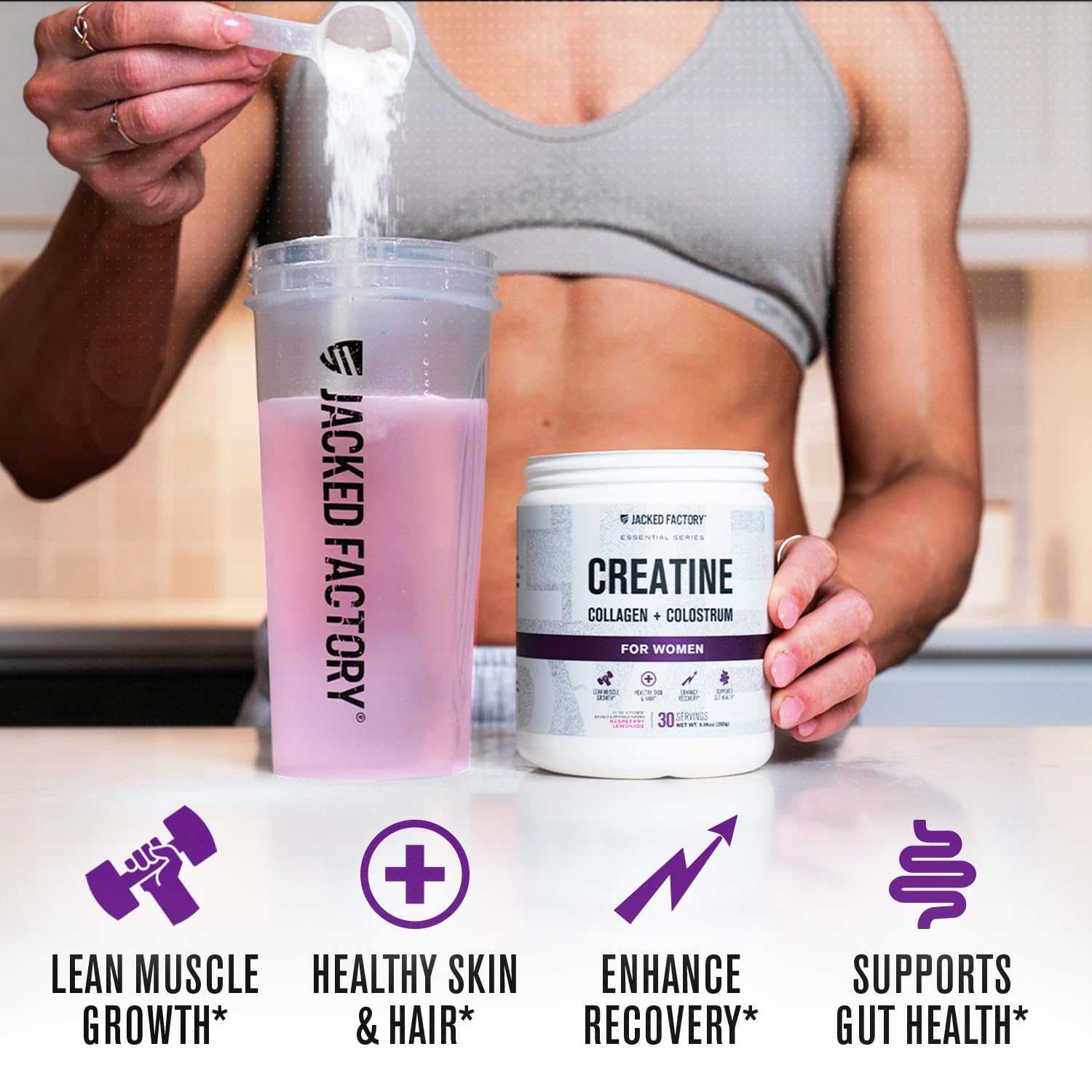 Jacked Factory Creatine for Women gluten-free badge on packaging