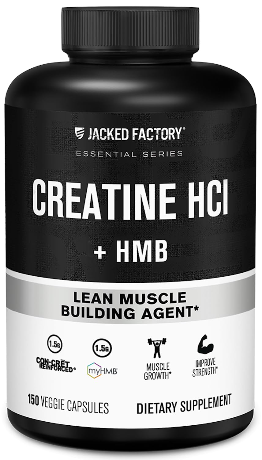 Jacked Factory Creatine HCL HMB capsules bottle supports intense training and recovery