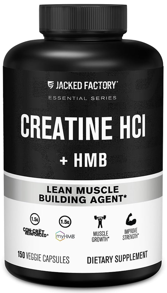 Jacked Factory Creatine HCL HMB capsules bottle supports intense training and recovery