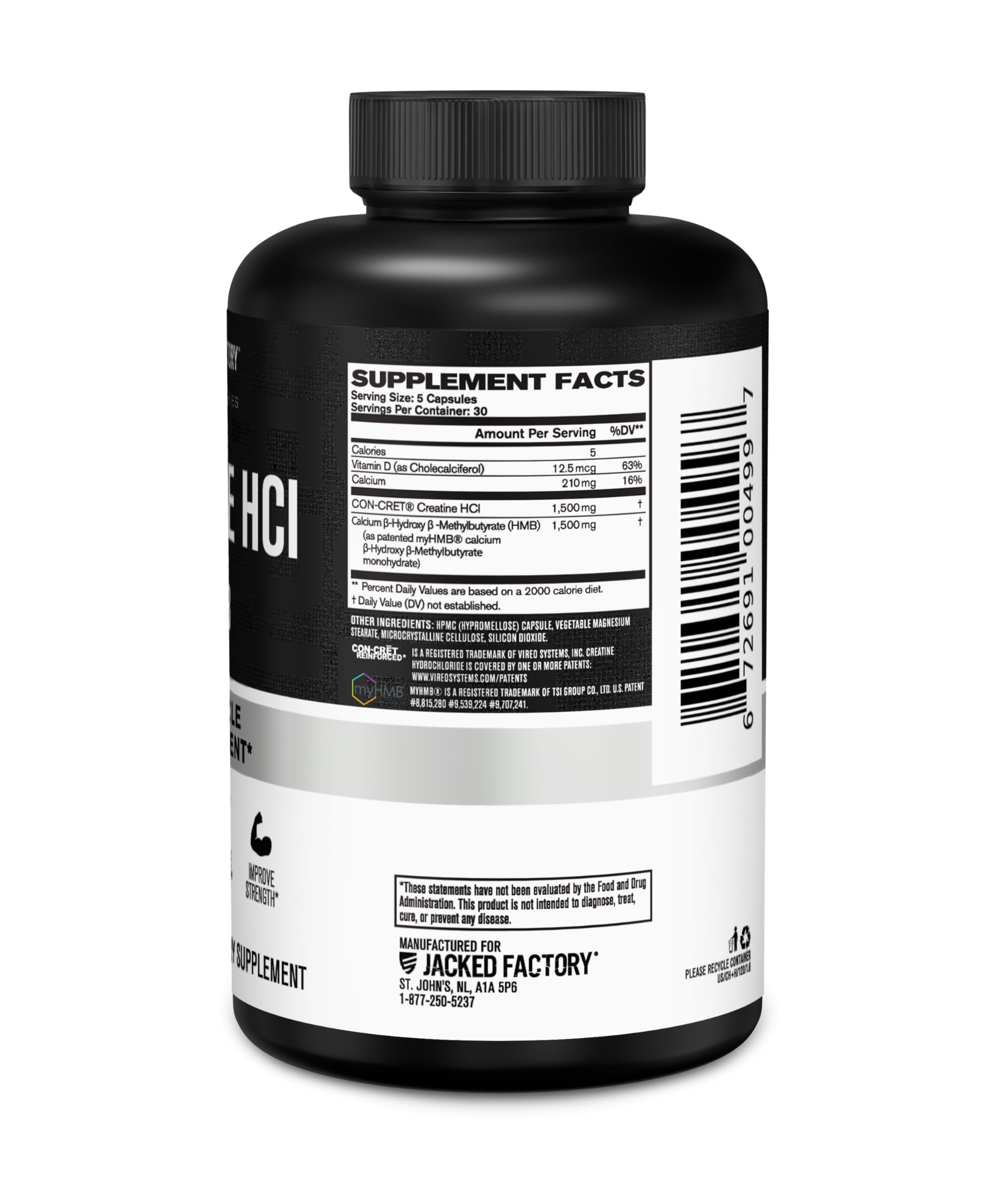 Jacked Factory Creatine HCL HMB capsules daily routine setup with water