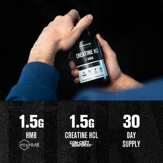 Jacked Factory Creatine HCL HMB capsules label highlights key ingredients for performance